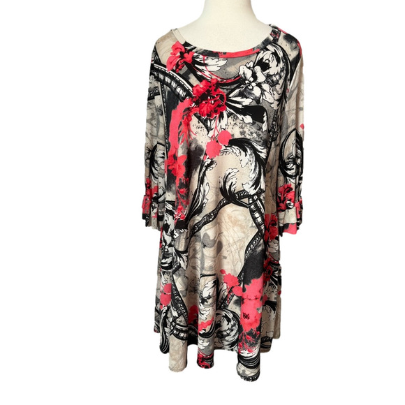 Women's Tunic Dress 2XL 3/4 Ruffled Bell Sleeve BOHO Retro Classic Lightweight - Picture 1 of 6